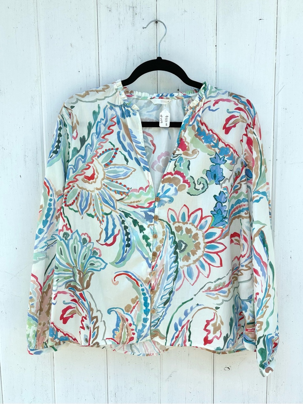Zara Women’s White Multi-Color Floral Print Long-Sleeve Blouse